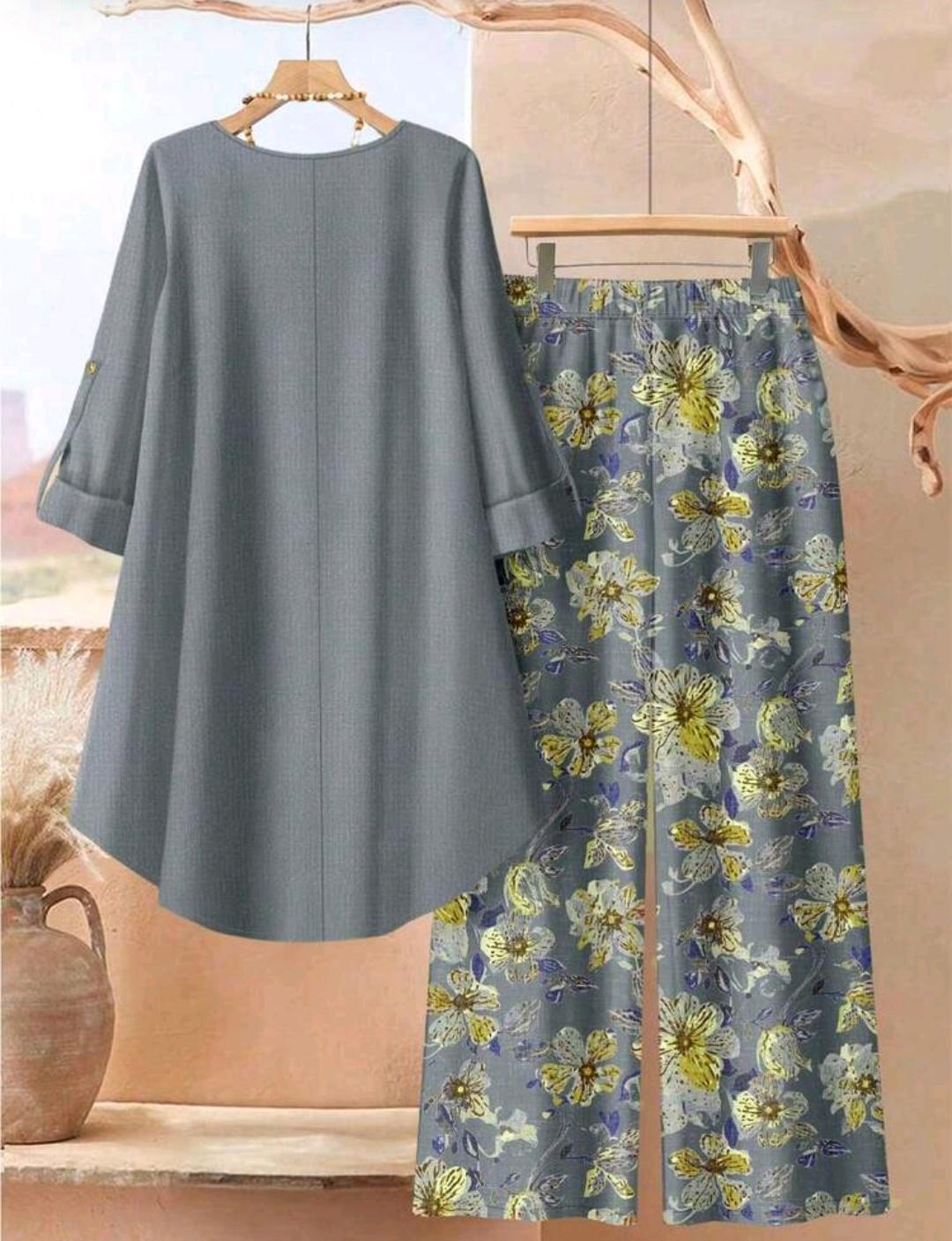 Conjunto Florencia blusa larga y pantalón floral | Bajo pedido