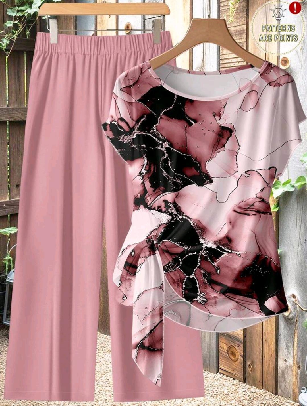 Conjunto Ámbar de blusa estampada y pantalón de pierna ancha | Bajo pedido