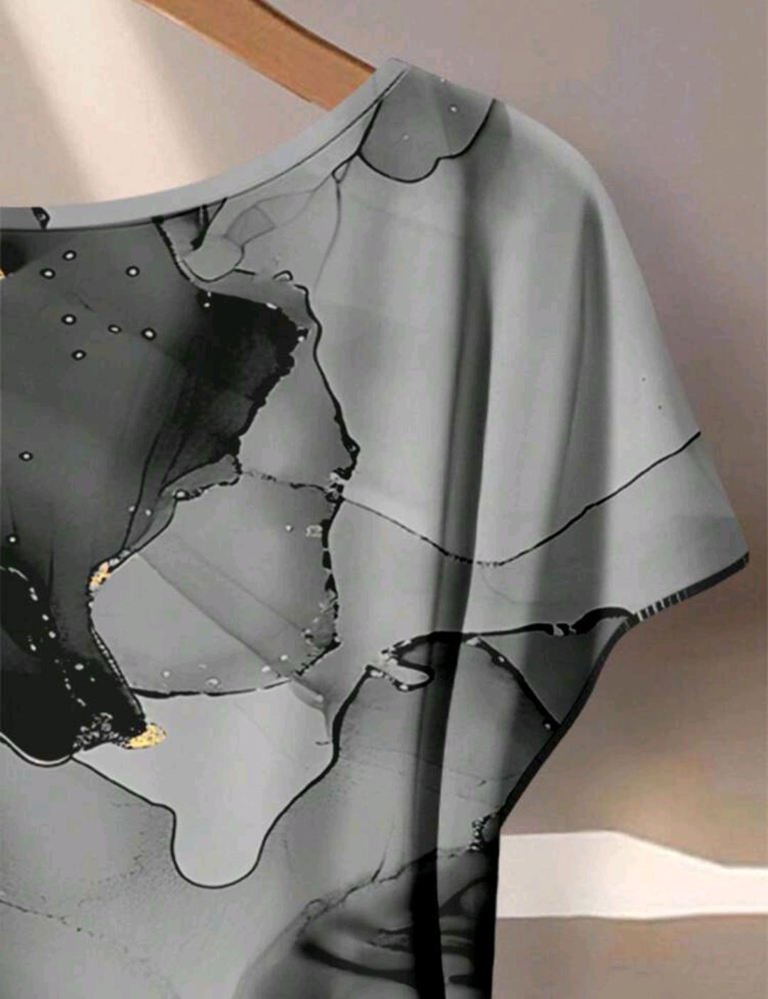 Conjunto de 2 piezas de blusa de mujer con estilo minimalista casual en negro y gris con patrón floral abstracto de falso foil y lazo, y pantalones rectos sueltos, adecuado para otoño/invierno, estilo vintage.