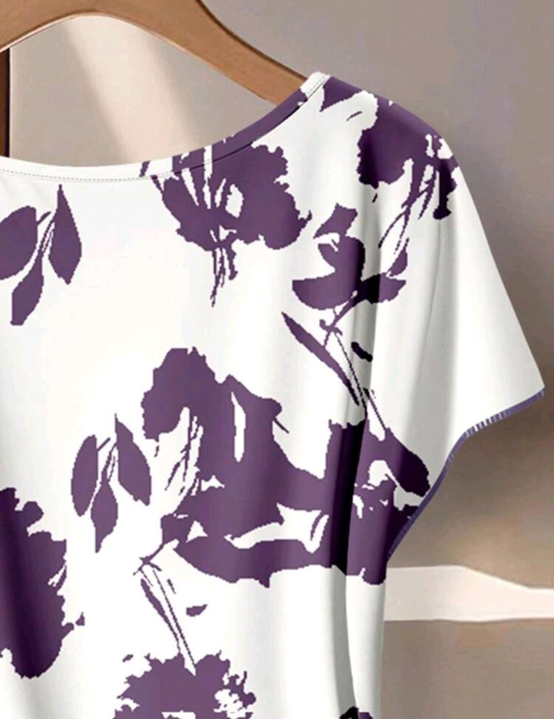 EMERY ROSE Conjunto casual de 2 piezas para mujer talla grande con camisa de manga corta con estampado floral y pantalones de pierna ancha.