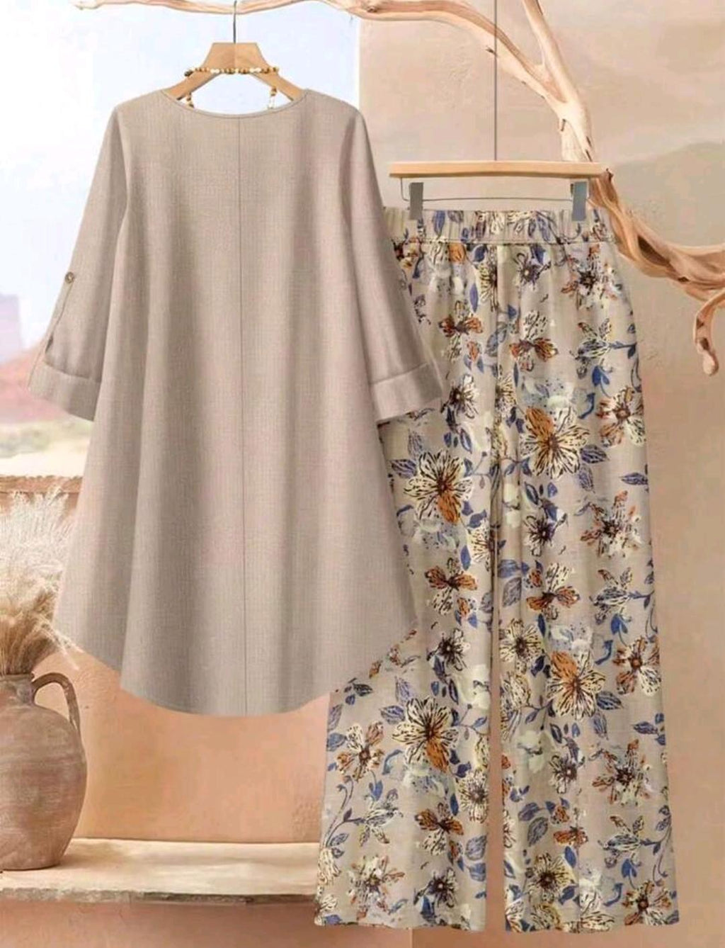 Conjunto Florencia blusa larga y pantalón floral | Bajo pedido