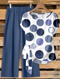 EMERY ROSE Conjunto casual de 2 piezas para mujer talla grande con parte superior plisada de cuello redondo con estampado geométrico y pantalones de pierna ancha de cintura elástica de unicolor