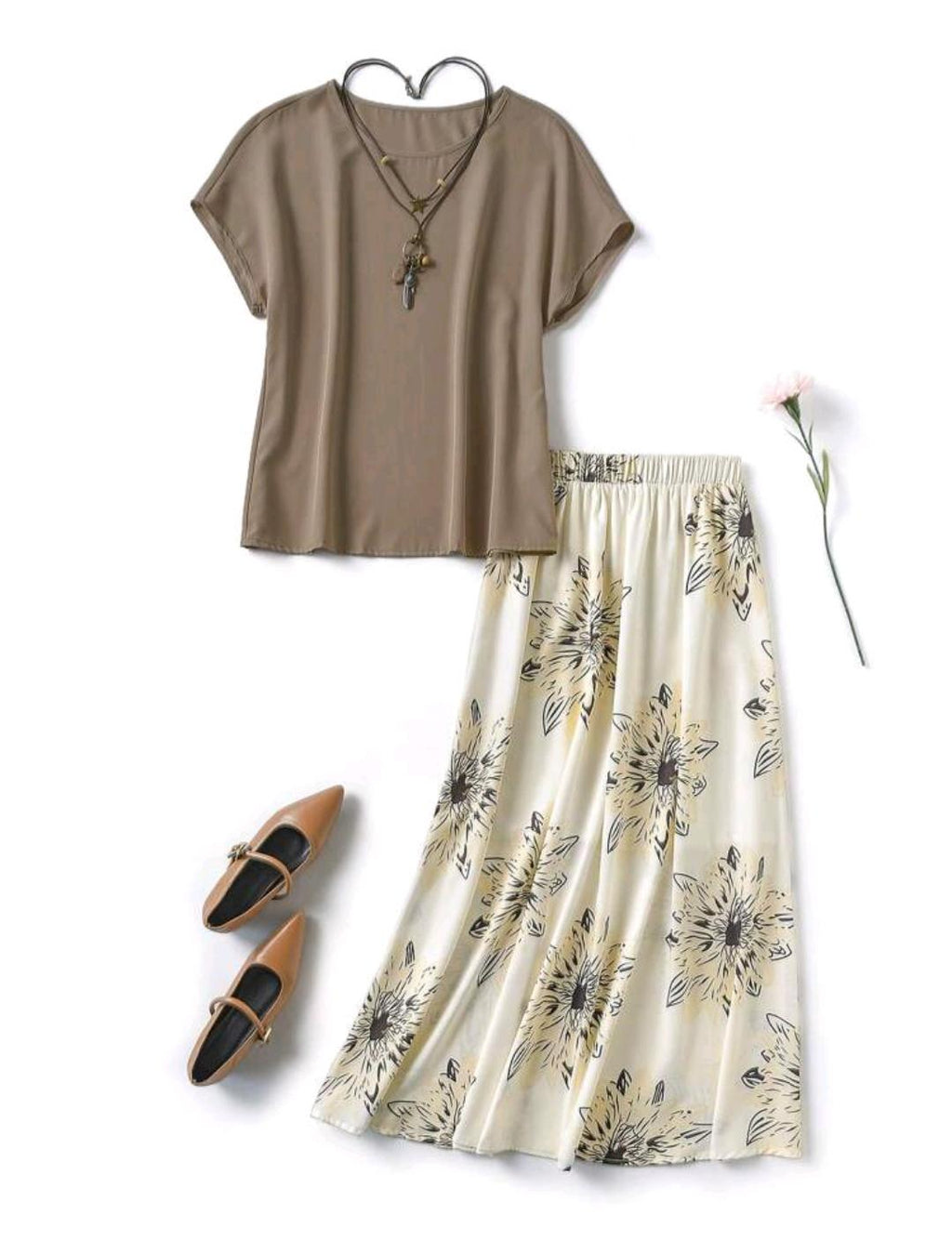 Set de 2 piezas: Blusa unicolor y falda con estampado floral, conjunto de 2 piezas para vacaciones en la playa.
