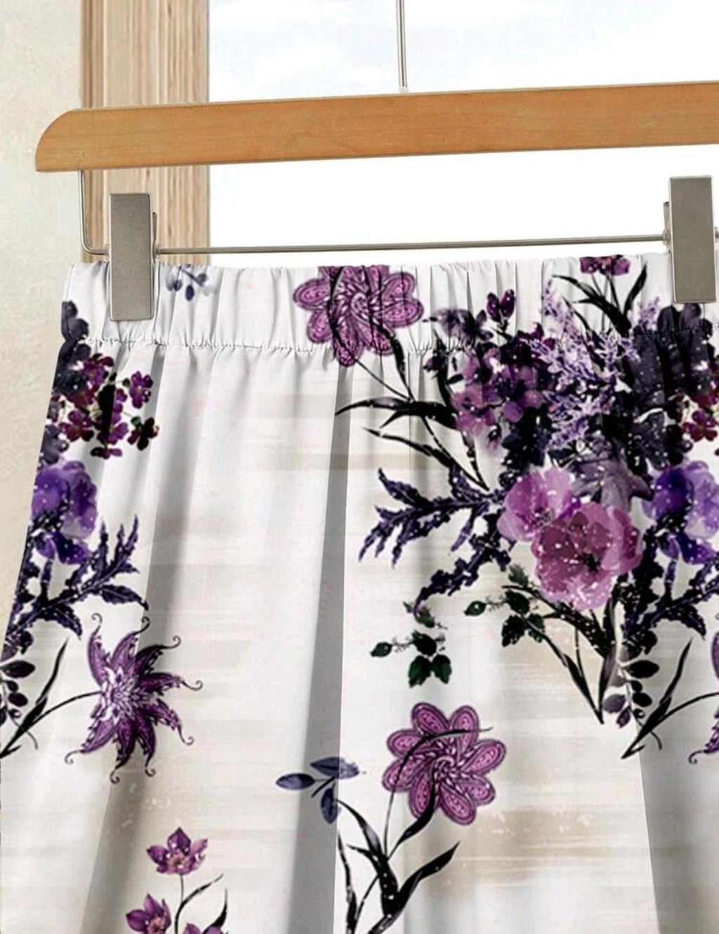 Rusticease 2 piezas/Set Conjunto de mujer con top de unicolor y falda estampada floral púrpura para vacaciones estilo casual.