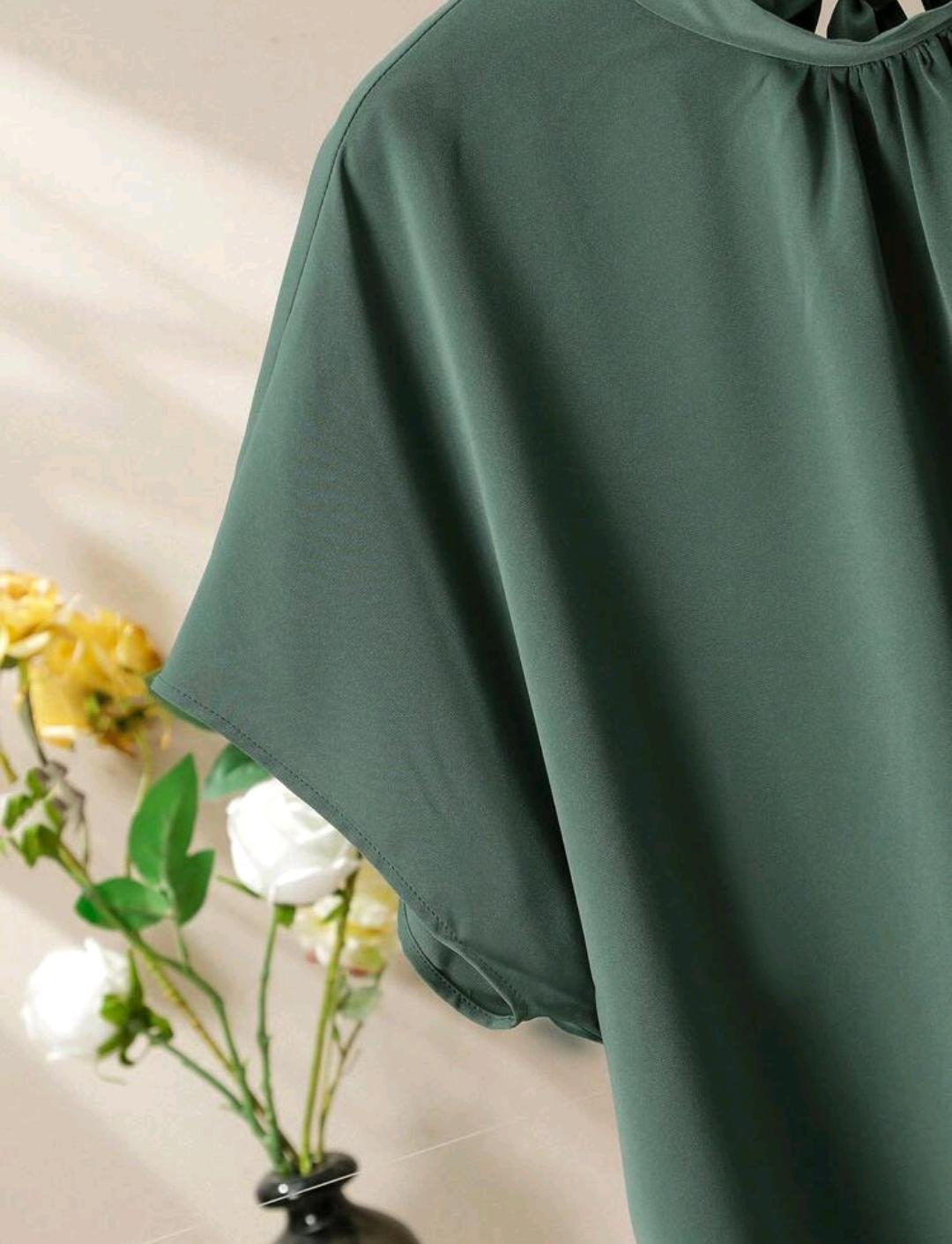 Conjunto de 2 piezas con Top de mangas de murciélago de unicolor y pantalones largos impresos para tallas grandes