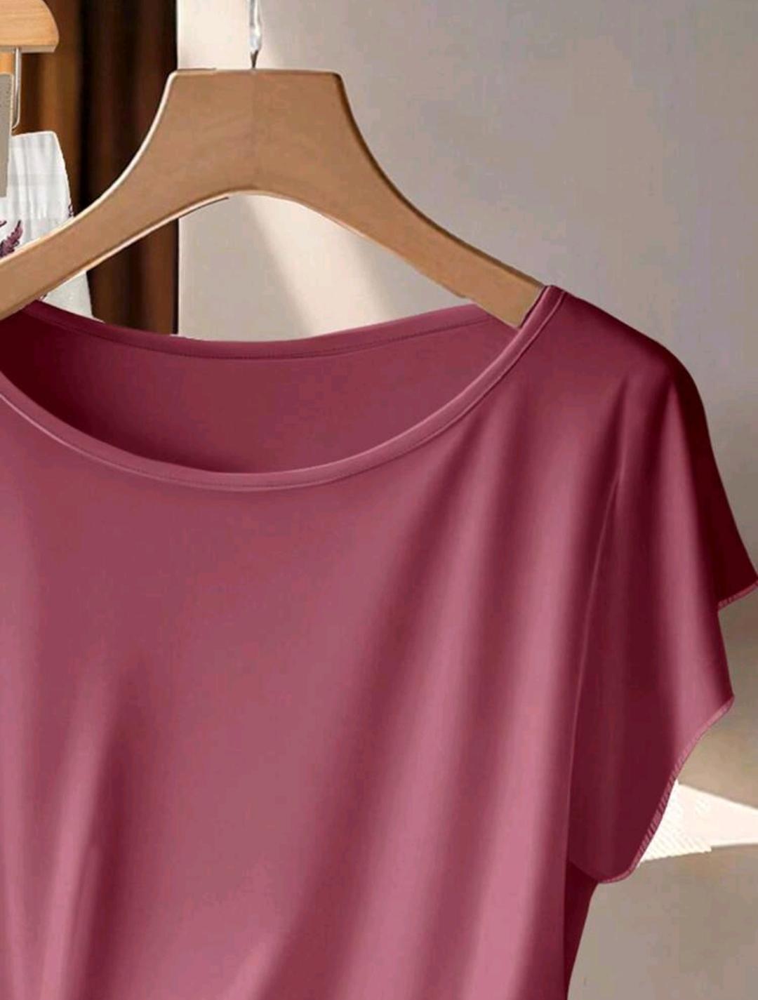 Conjunto de 2 piezas para mujer talla grande, top plisado de cuello redondo y pantalones de pierna ancha, unicolor, casual, formal, lounge, rosa y blanco.