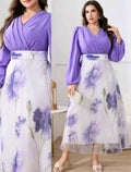 Modelyn Vestido de talla grande para mujer, estilo elegante con estampado floral, mangas de farol y cintura ceñida, estilo resort