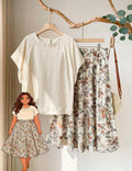 Conjunto de 2 piezas para mujer talla grande, beige, verano, para fiesta, invitada de boda y vacaciones, top casual liso holgado y falda con estampado floral, conjunto de ropa de vacaciones.
