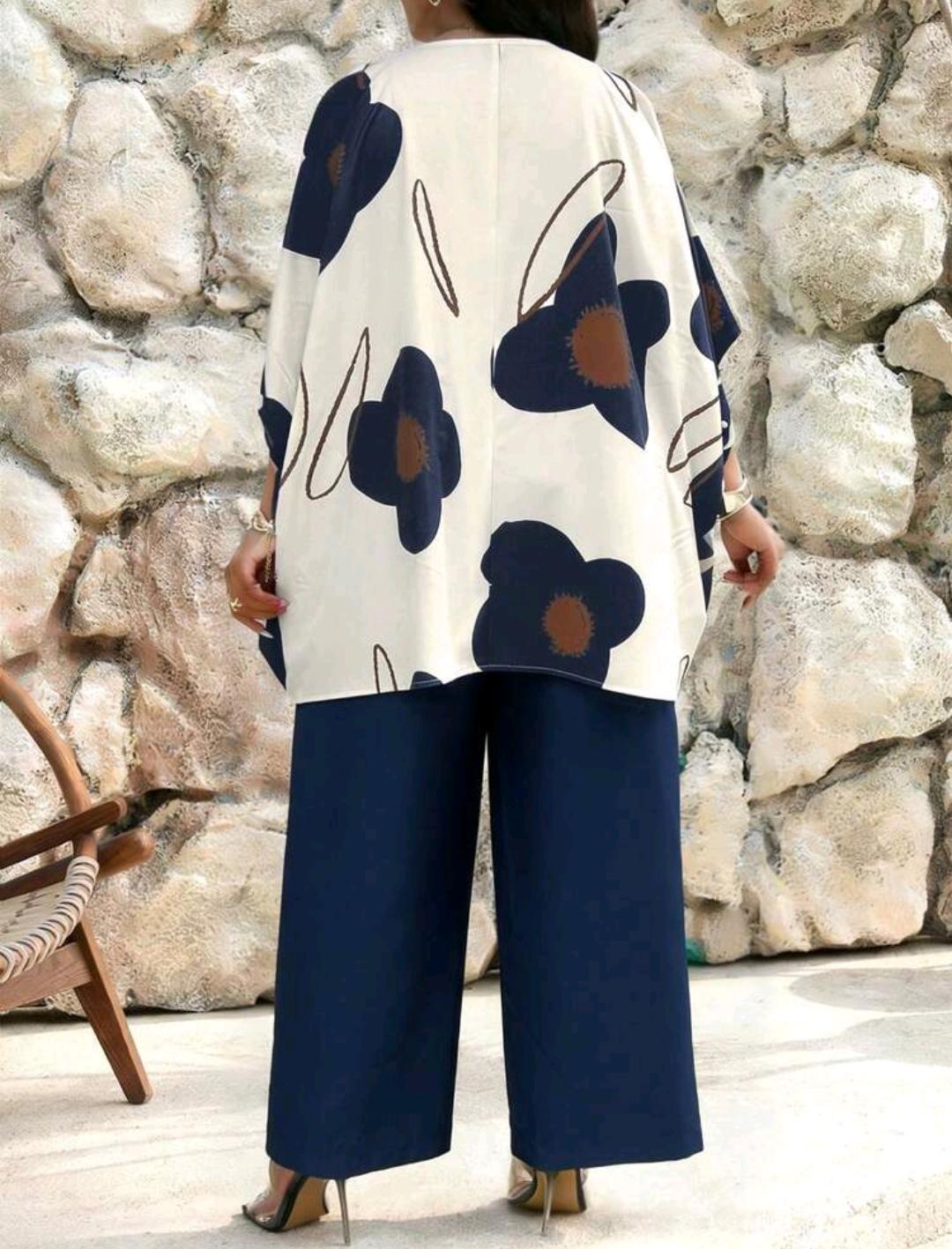 SHEIN Lady Conjunto de 2 piezas de talla grande con estampado vintage, suelto y elegante. Conjunto de 2 piezas de verano estilo bohemio modesto.