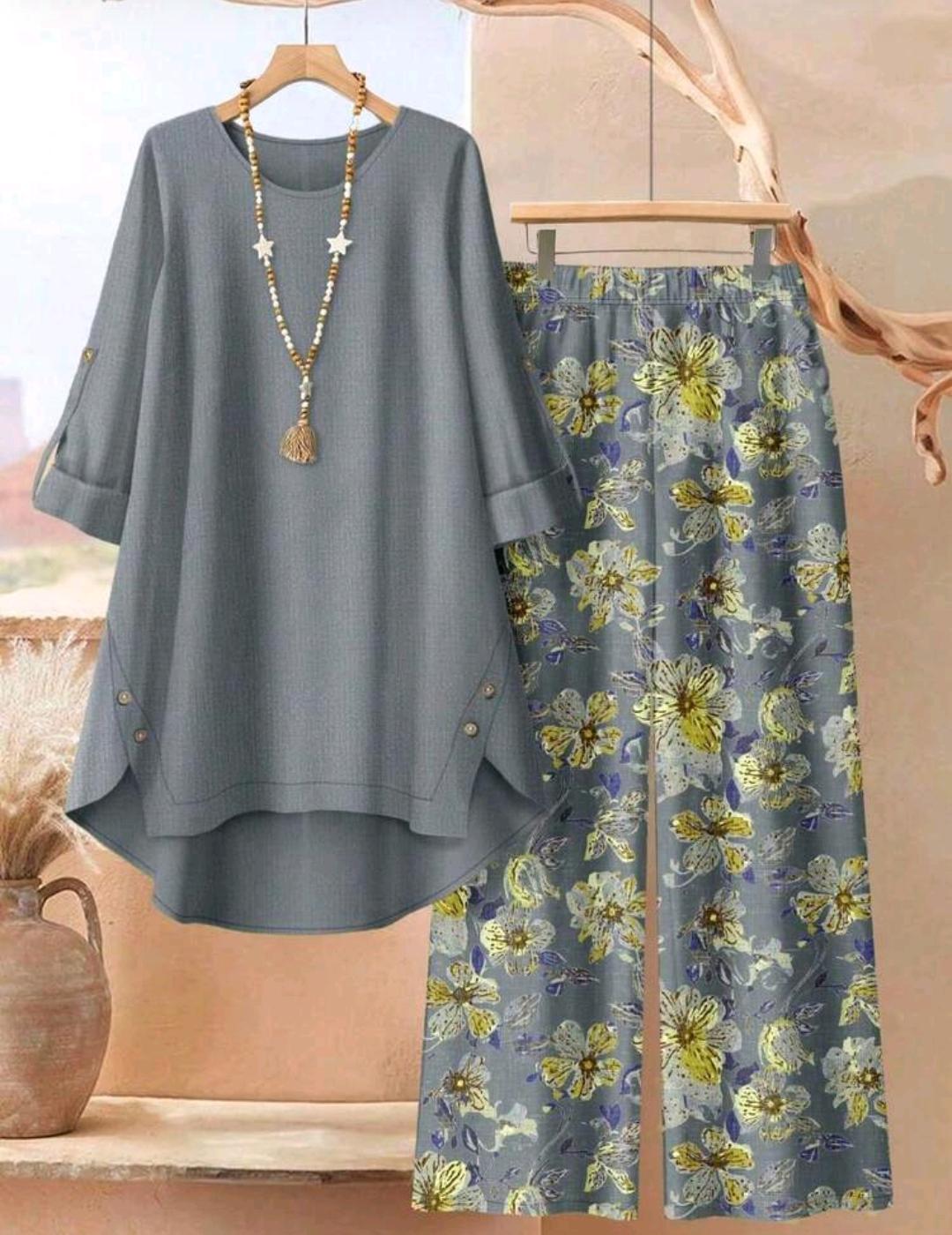 Conjunto Florencia blusa larga y pantalón floral | Bajo pedido