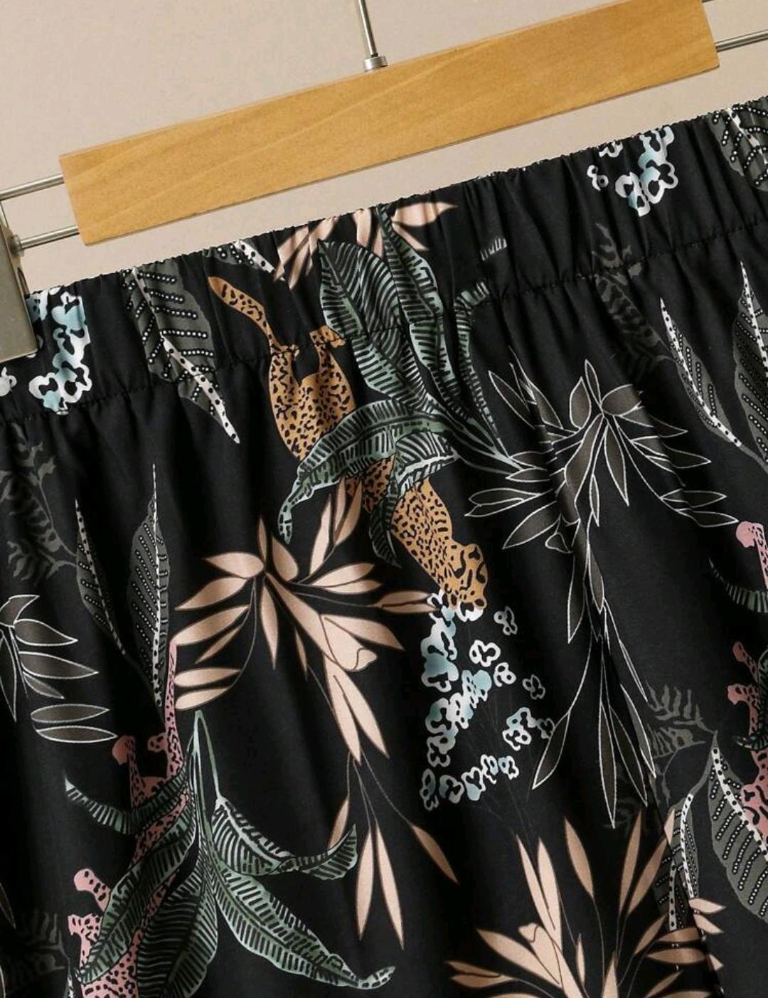 Conjunto de 2 piezas con Top de mangas de murciélago de unicolor y pantalones largos impresos para tallas grandes