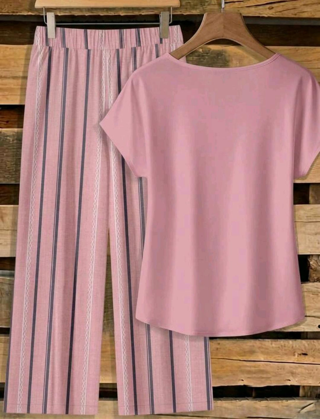 Conjunto de 2 piezas de camisa de mujer con estampado de rayas y lazo, y pantalones rectos sueltos
