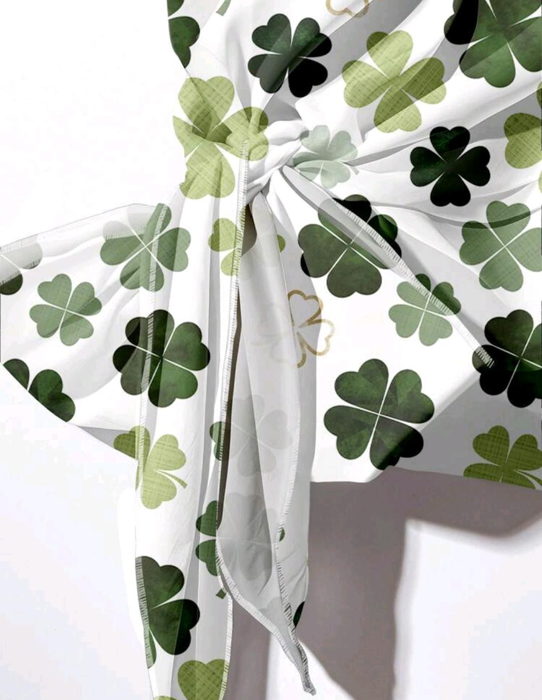 EMERY ROSE Set de 2 piezas: Blusa con nudo delantero y estampado de trébol minimalista verde casual y pantalón recto holgado.