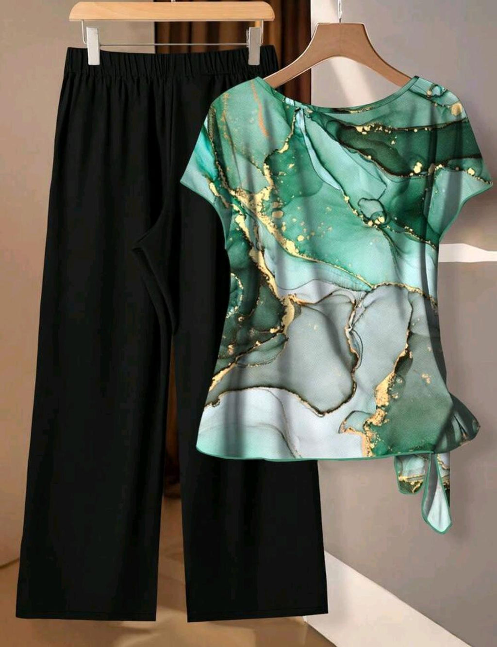 EMERY ROSE Conjunto de 2 piezas de talla grande con estampado de textura de mármol elegante, adecuado para fiestas.