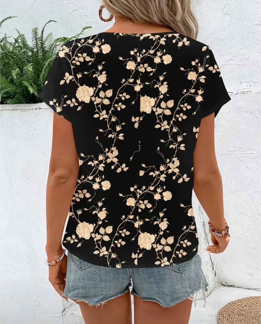 Blusa Rosalía negra con estampado floral