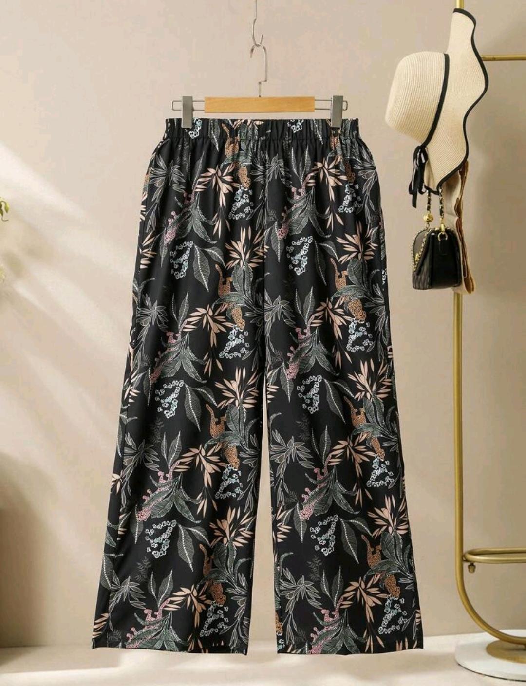 Conjunto de 2 piezas con Top de mangas de murciélago de unicolor y pantalones largos impresos para tallas grandes