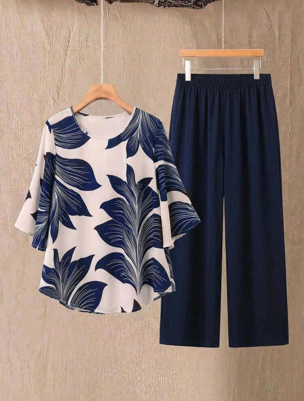 Conjunto de top y pantalones con estampado floral para mujer talla grande, conjunto casual de vacaciones, primavera/verano