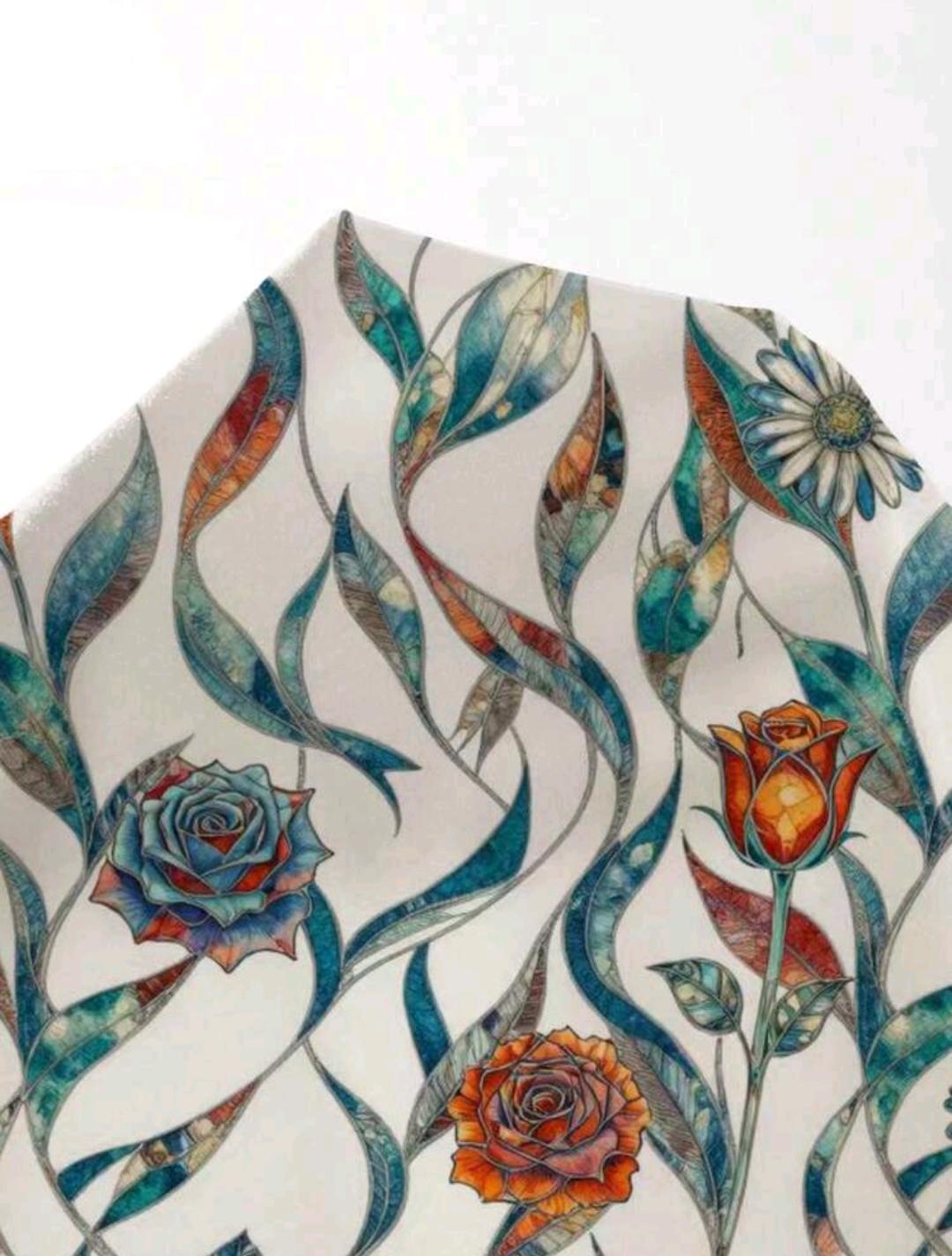2 piezas, blusa azul-verde combinada con pantalon estampado con un patrón floral geométrico vibrante, adecuado para mujeres de talla grande