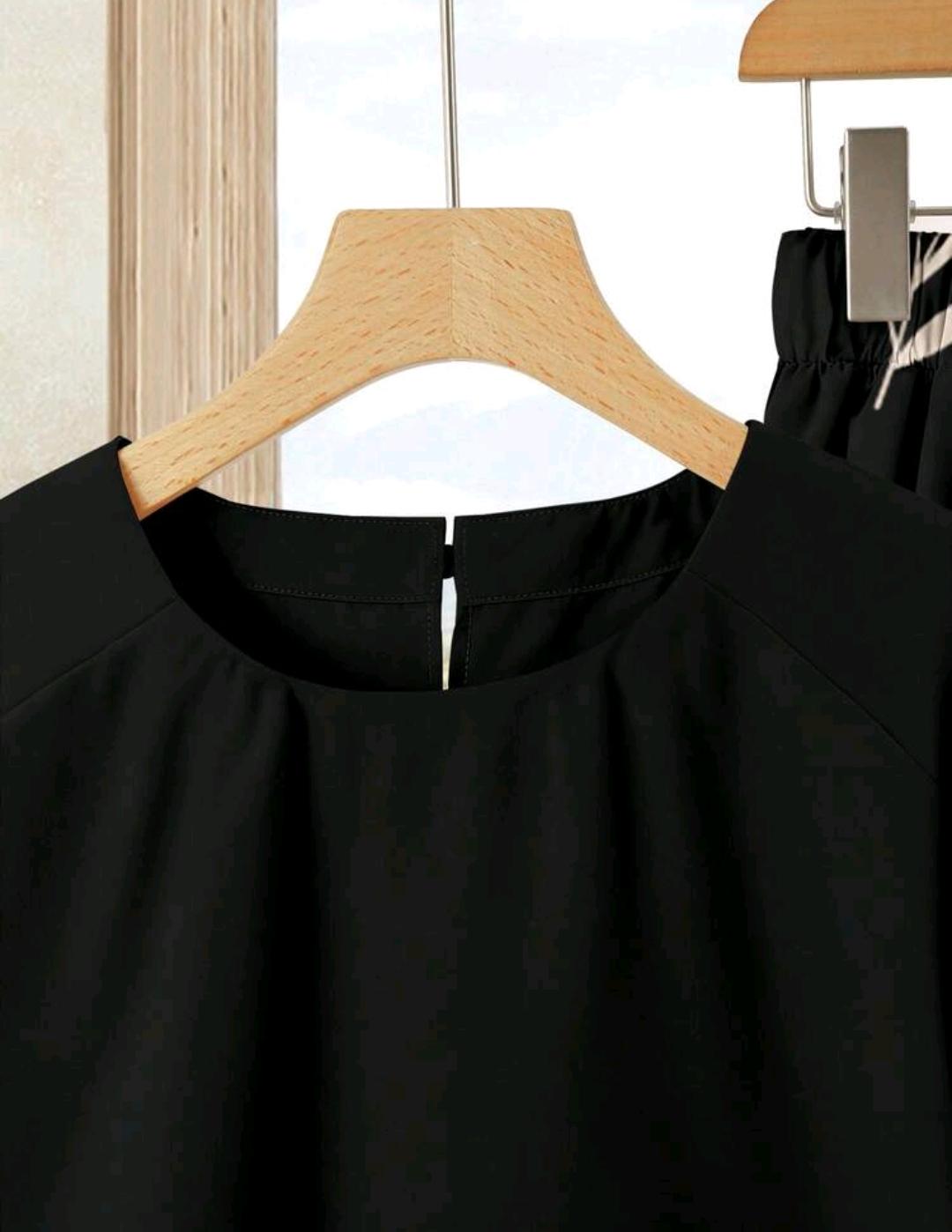2 piezas conjunto de blusa casual de unicolor + falda estampada para vacaciones de verano.