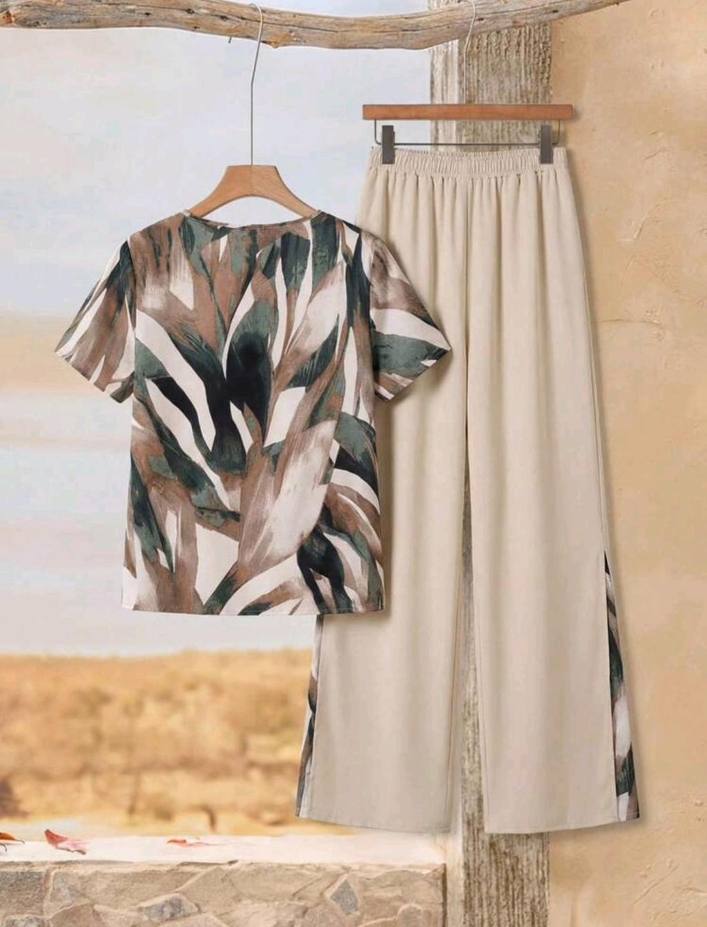 Rusticease Conjunto de 2 piezas de camisa con lazo y pantalones casuales de verano para mujer