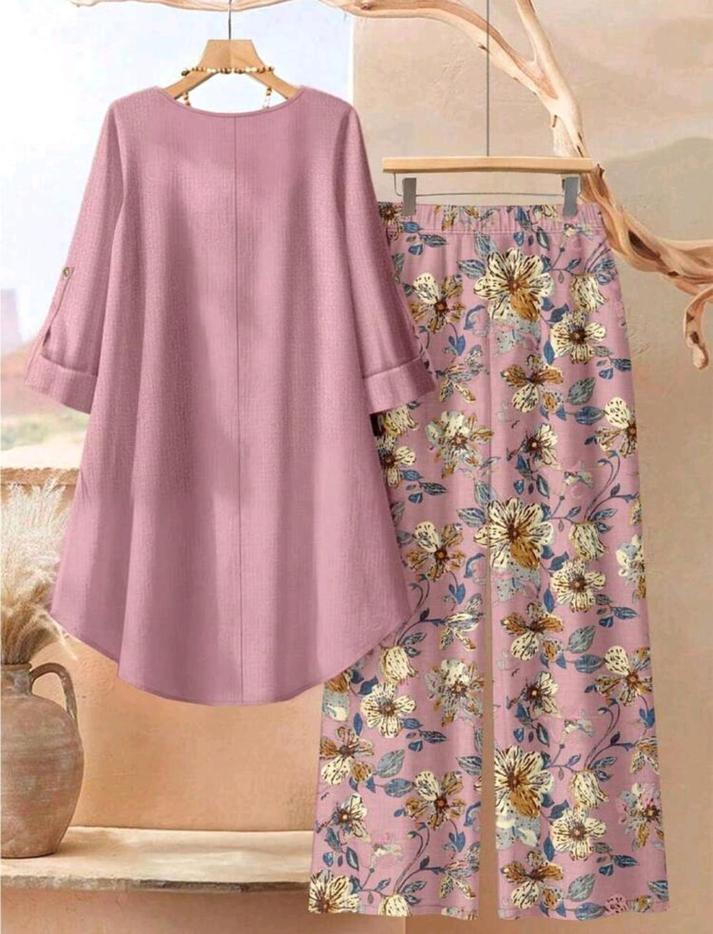 Conjunto Florencia blusa larga y pantalón floral | Bajo pedido