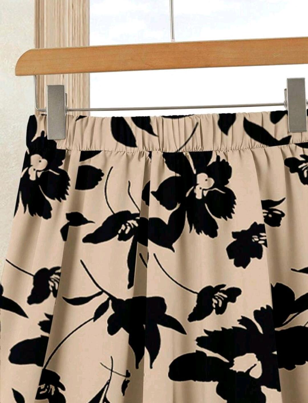 Rusticease Set de 2 piezas  top de unicolor + falda estampada para vacaciones casuales de mujer, conjunto de verano.