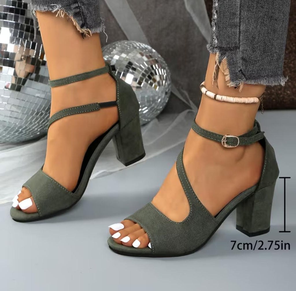 Sandalias de tacón para mujer Talla grande con tacón grueso, punta abierta estilo boca de pez, zapatos de fiesta elegantes para mujer, sandalias sofisticadas para vestidos.