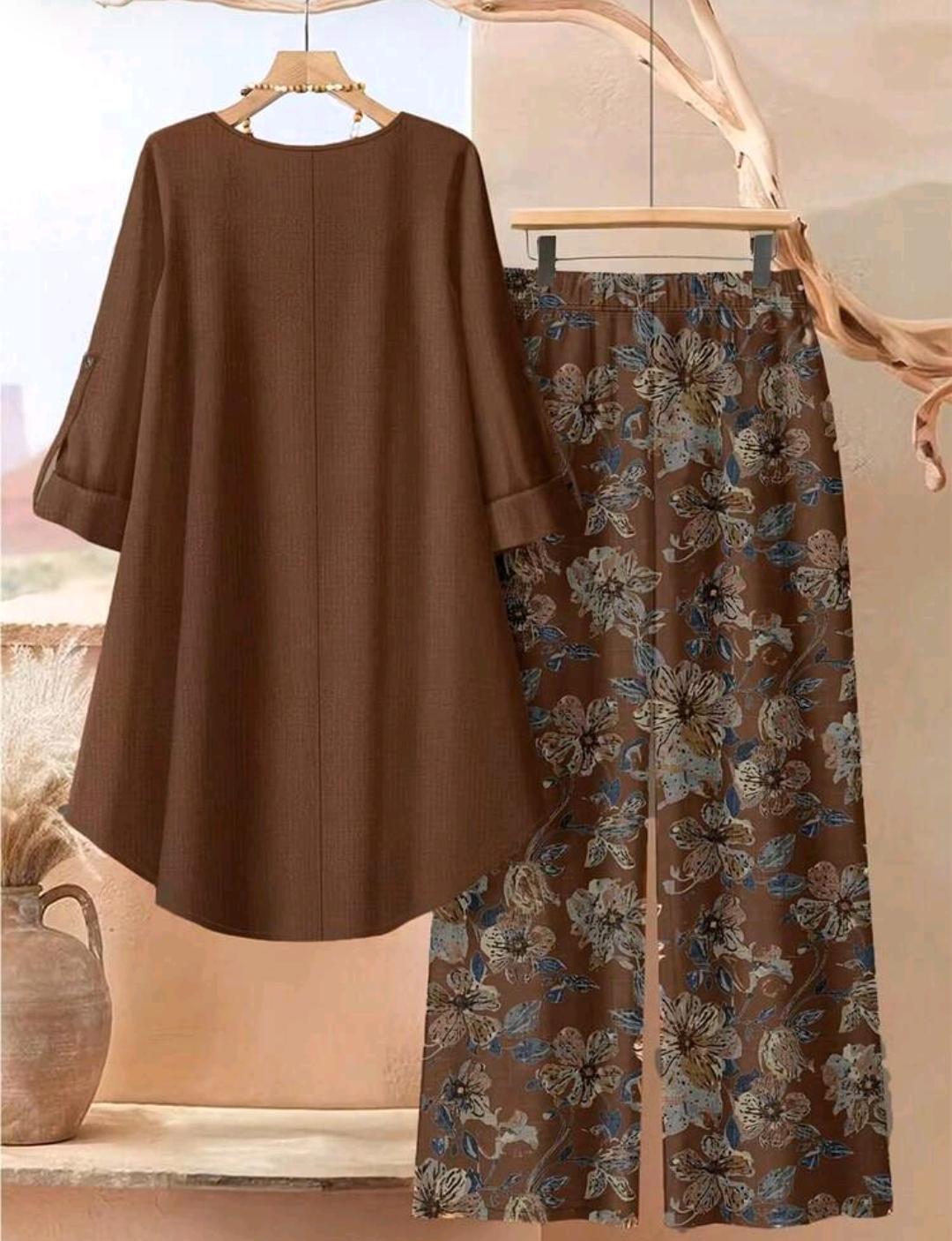 Conjunto Florencia blusa larga y pantalón floral | Bajo pedido