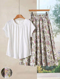 Rusticease Conjunto de 2 piezas de vestido casual de manga corta con estampado floral para mujer