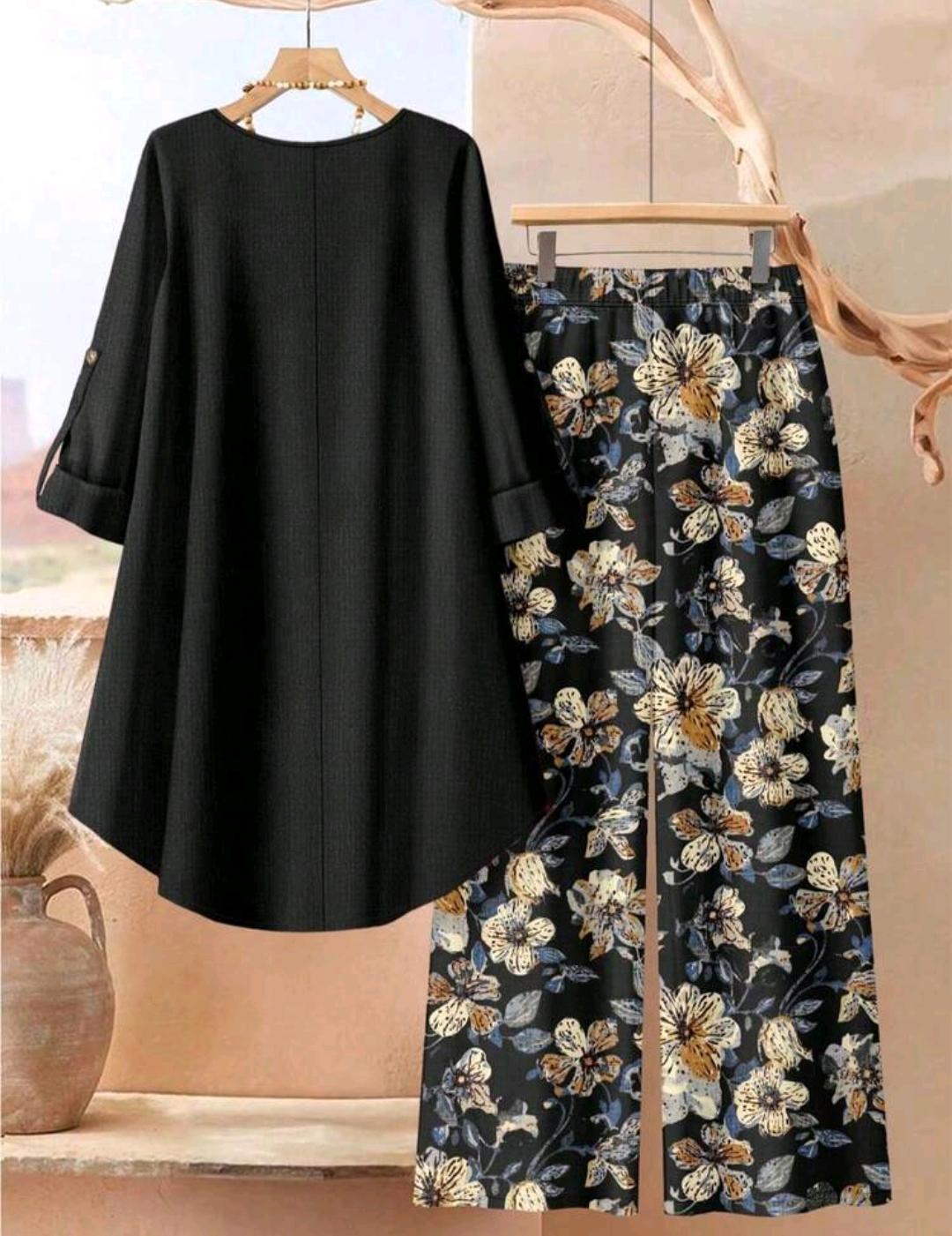 Conjunto Florencia blusa larga y pantalón floral | Bajo pedido