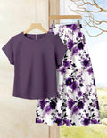 Rusticease 2 piezas Conjunto casual de verano para mujer con parte superior de unicolor + falda estampado floral.