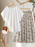 Conjunto de 2 piezas para mujer talla grande, top suelto color crema, estilo boho y falda con estampado floral, para verano, despedida de soltera, vacaciones, picnic, días festivos, atuendo casual y modesto