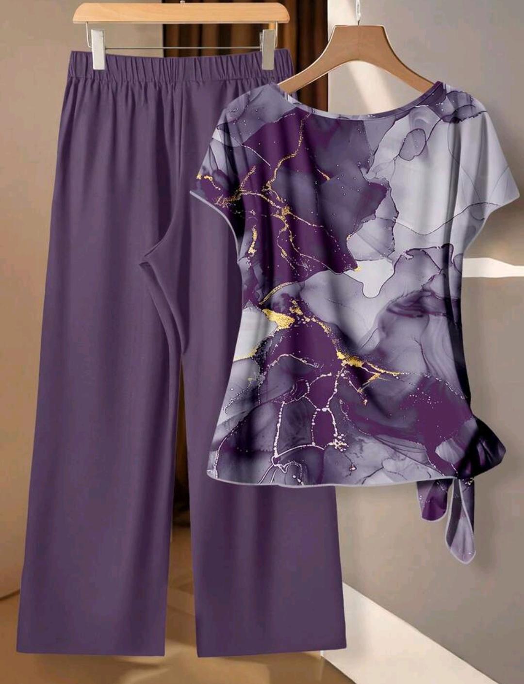 Conjunto Ámbar de blusa estampada y pantalón de pierna ancha | Bajo pedido